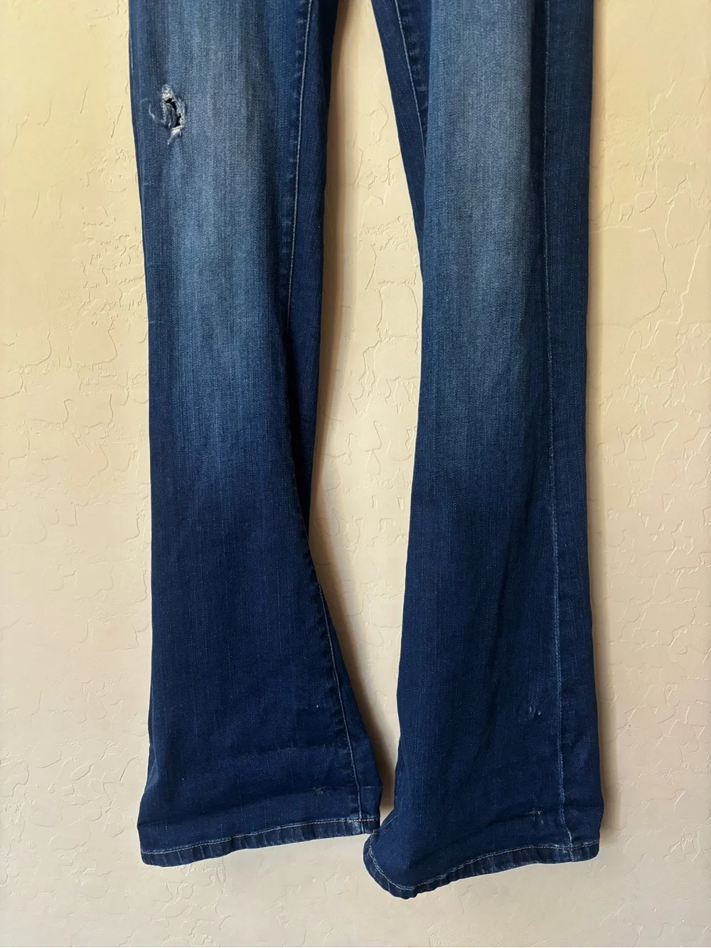 BLANKNYC Distressed Utility Flare Jeans - Medium/Dark Wash Carpenter Denim
